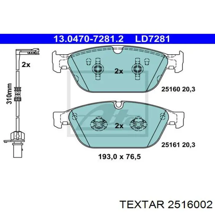 Compre 2516002 Textar Sapatas do freio dianteiras de disco