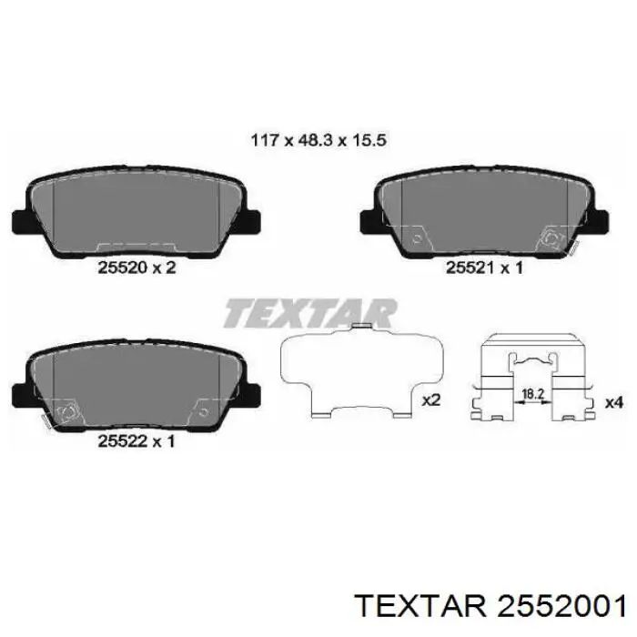 Sapatas do freio traseiras de disco Textar 2552001 preço, a partir de 28,95 USD
