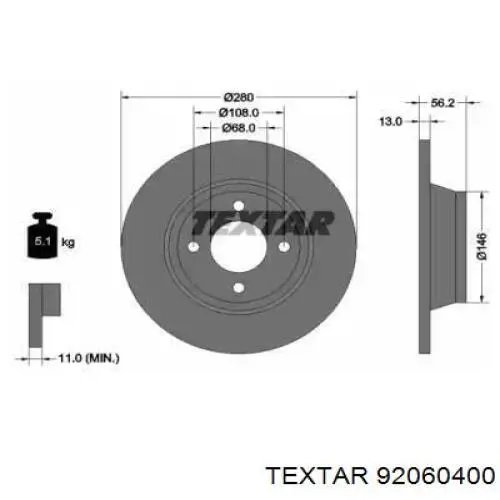 Disco do freio dianteiro Textar 92060400 preço, a partir de 53,24 USD