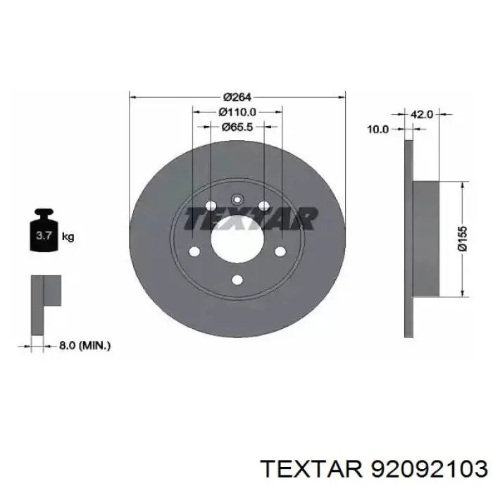 Disco do freio traseiro Textar 92092103 preço, a partir de 33,45 USD