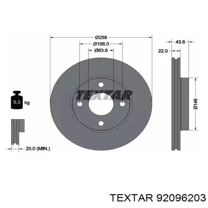 92096203 Textar Disco do freio dianteiro