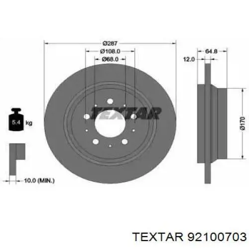 92100703 Textar Disco do freio traseiro