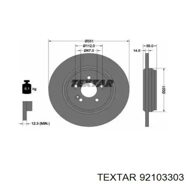 92103303 Textar Disco do freio traseiro