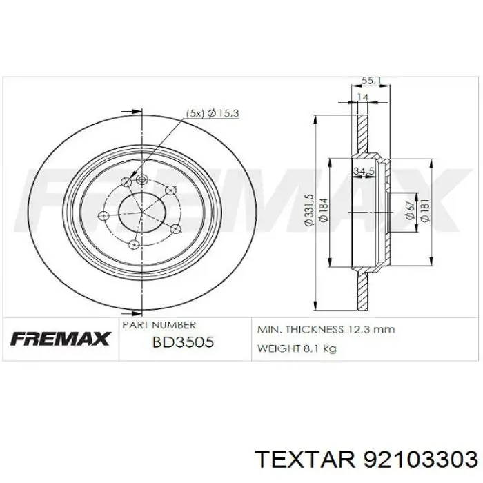 Compre 92103303 Textar Disco do freio traseiro
