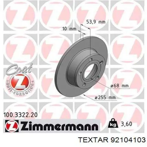 Compre 92104103 Textar Disco do freio traseiro