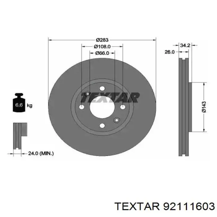 92111603 Textar Disco do freio dianteiro