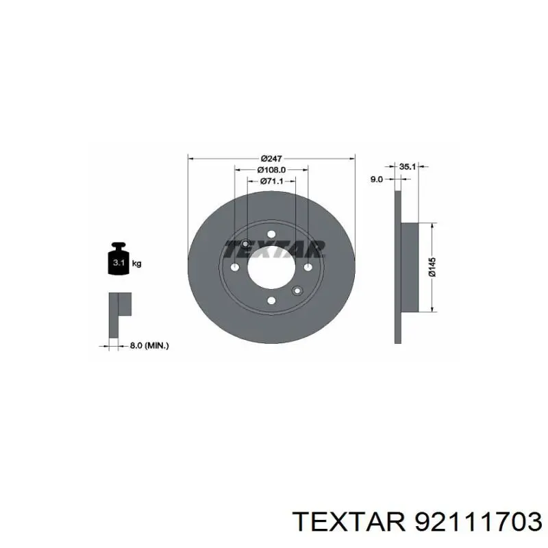 92111703 Textar Disco do freio traseiro