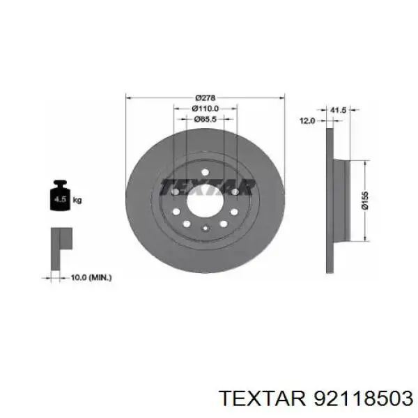 92118503 Textar Disco do freio traseiro
