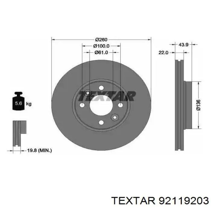 92119203 Textar Disco do freio dianteiro