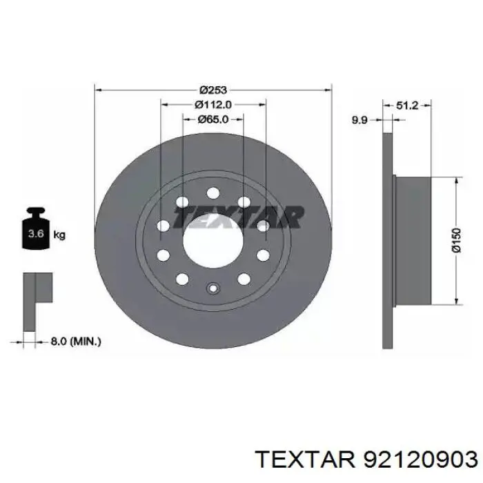 92120903 Textar Disco do freio traseiro
