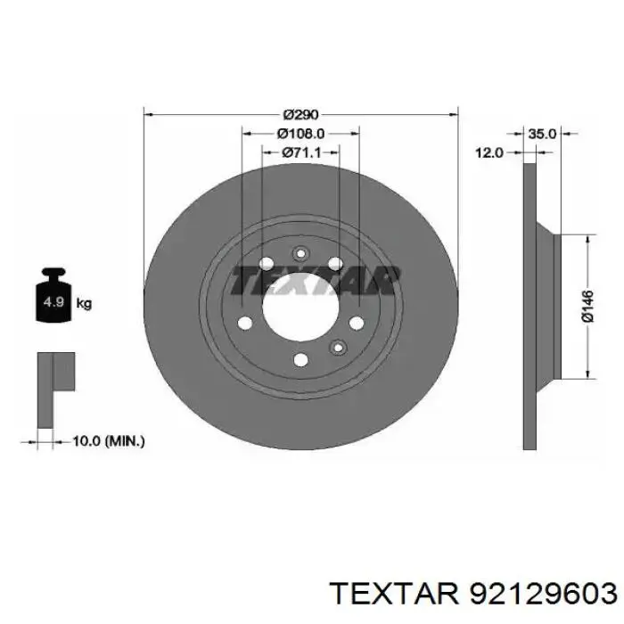 92129603 Textar Disco do freio traseiro