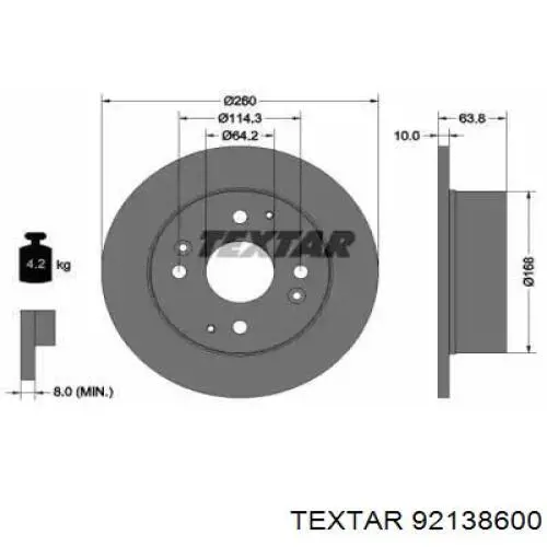 92138600 Textar Disco do freio traseiro