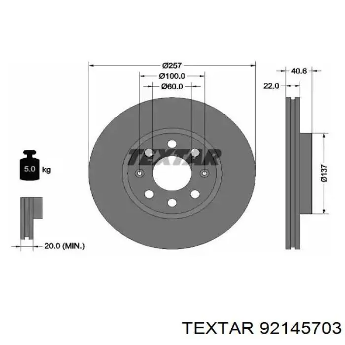 92145703 Textar Disco do freio dianteiro