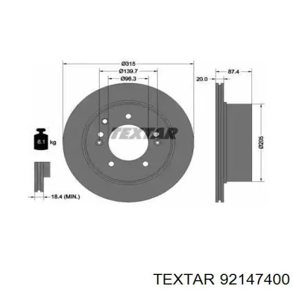 Disco do freio traseiro Textar 92147400 preço, a partir de 81,19 USD