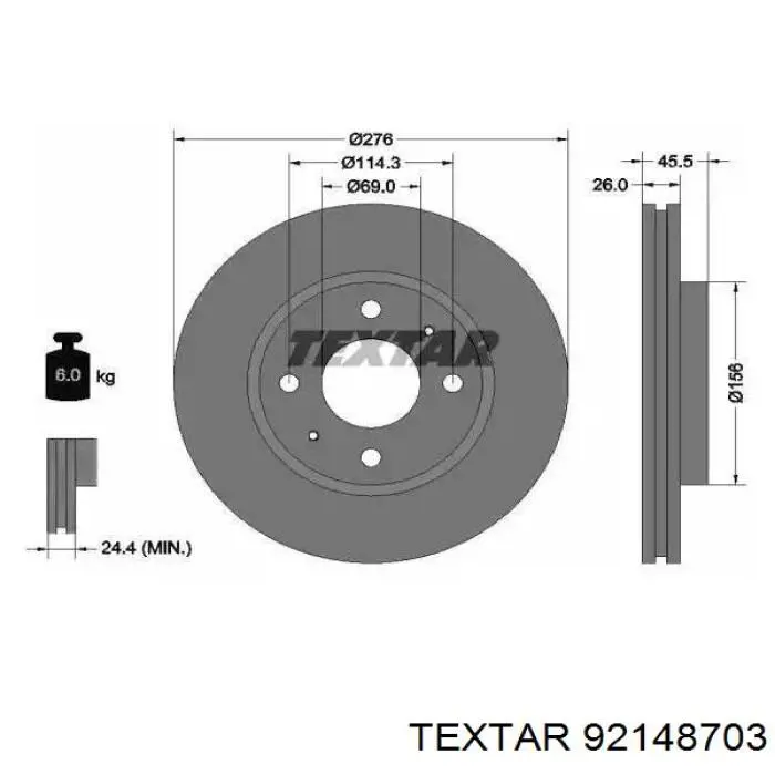 92148703 Textar Disco do freio dianteiro
