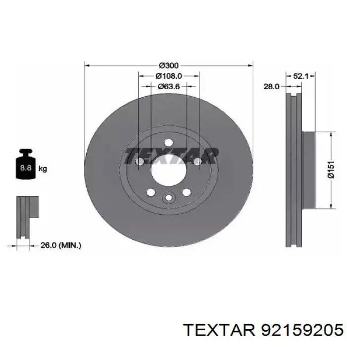 92159205 Textar Disco do freio dianteiro