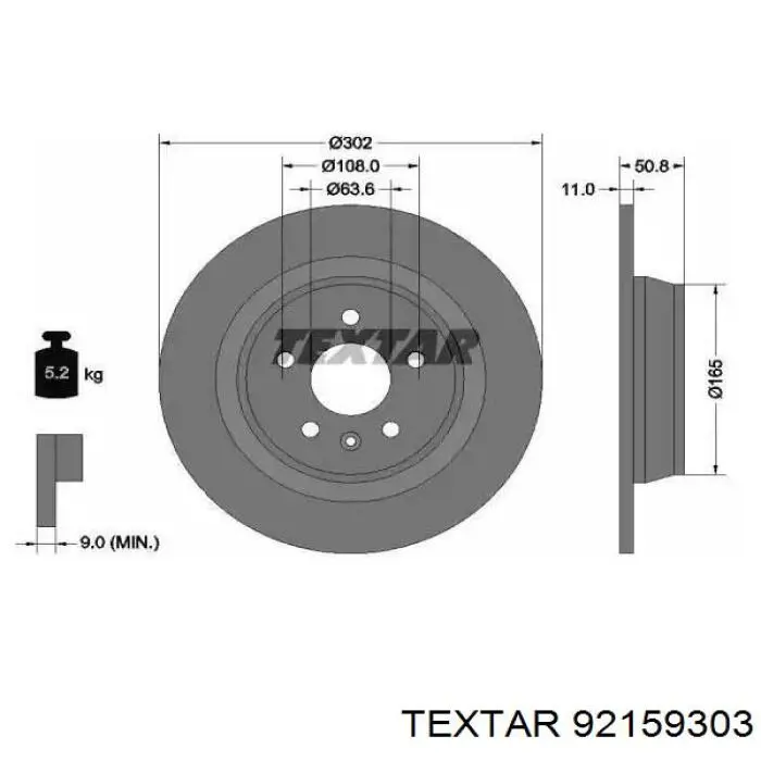 92159303 Textar Disco do freio traseiro
