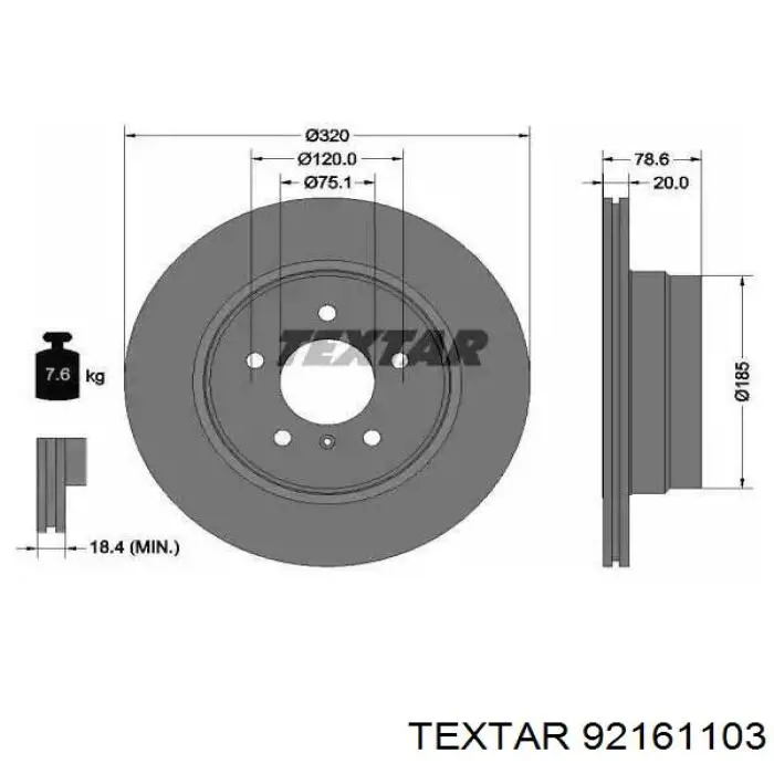 92161103 Textar Disco do freio traseiro
