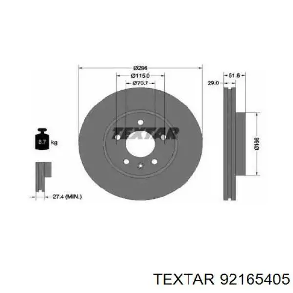 Compre 92165405 Textar Disco do freio dianteiro