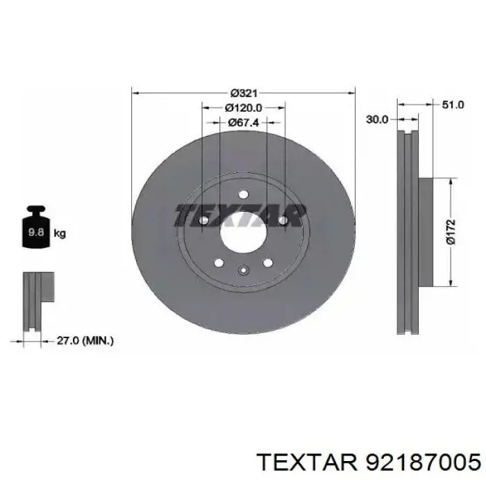 92187005 Textar Disco do freio dianteiro