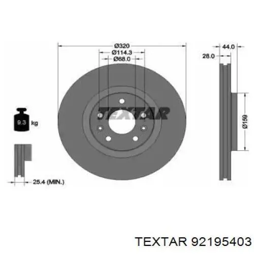 92195403 Textar Disco do freio dianteiro