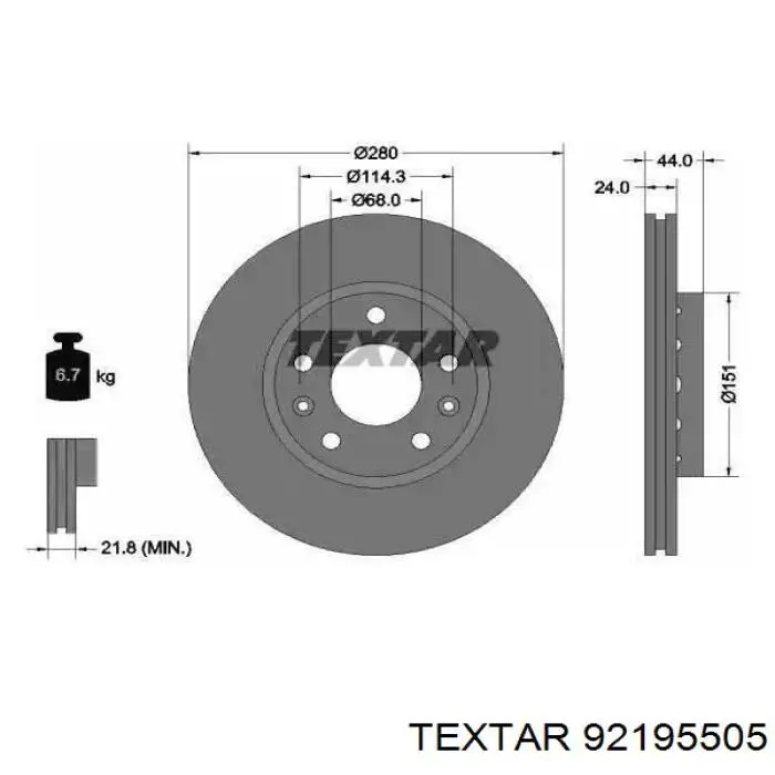 92195505 Textar Disco do freio dianteiro