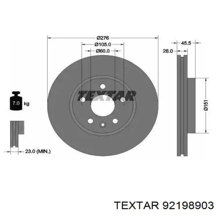 92198903 Textar Disco do freio dianteiro
