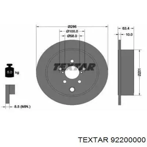 Disco do freio traseiro Textar 92200000 preço, a partir de 65,05 USD