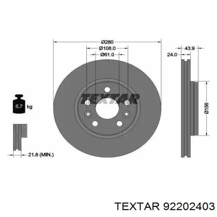 92202403 Textar Disco do freio dianteiro