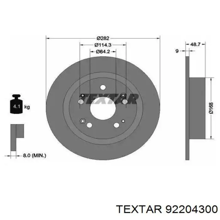 92204300 Textar Disco do freio traseiro