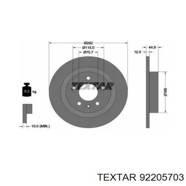 92205703 Textar Disco do freio traseiro
