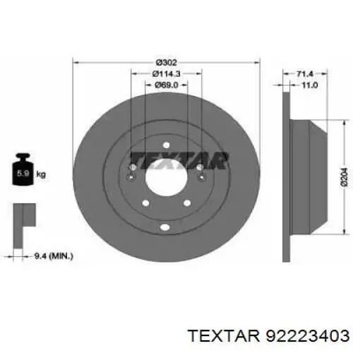 92223403 Textar Disco do freio traseiro