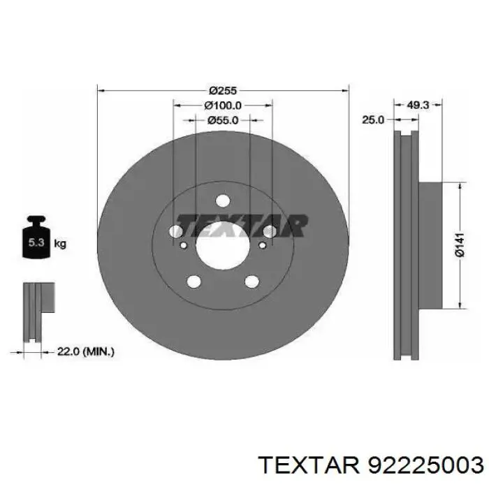 92225003 Textar Disco do freio dianteiro