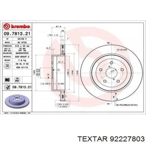 Disco do freio traseiro Textar 92227803 preço, a partir de 69,41 USD