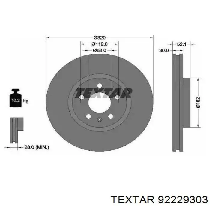 92229303 Textar Disco do freio dianteiro