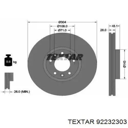 92232303 Textar Disco do freio dianteiro