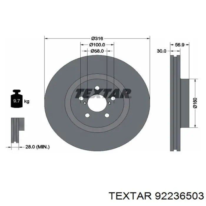 Compre 92236503 Textar Disco do freio dianteiro