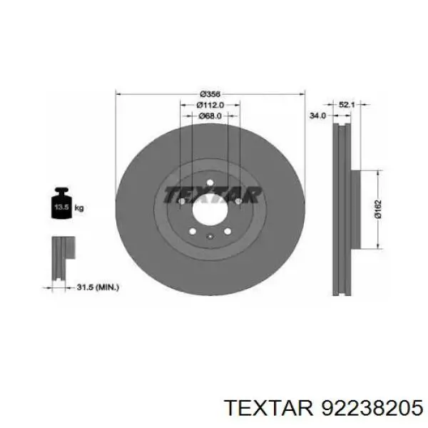 92238205 Textar Disco do freio dianteiro