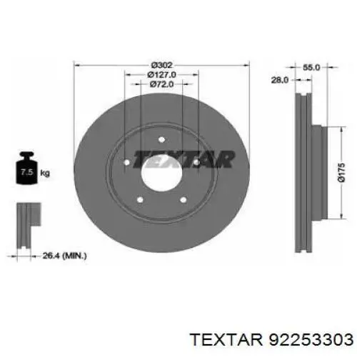 92253303 Textar Disco do freio dianteiro