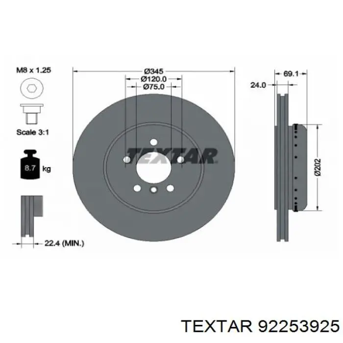 92253925 Textar Disco do freio traseiro