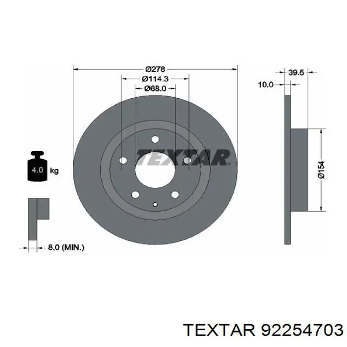 92254703 Textar Disco do freio traseiro