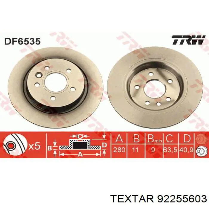Disco do freio traseiro Textar 92255603 preço, a partir de 39,36 USD