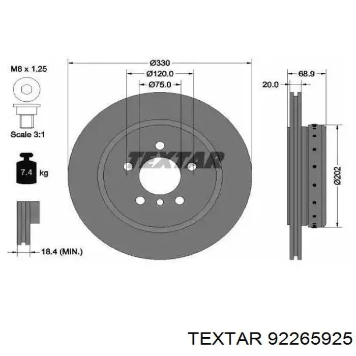 92265925 Textar Disco do freio traseiro