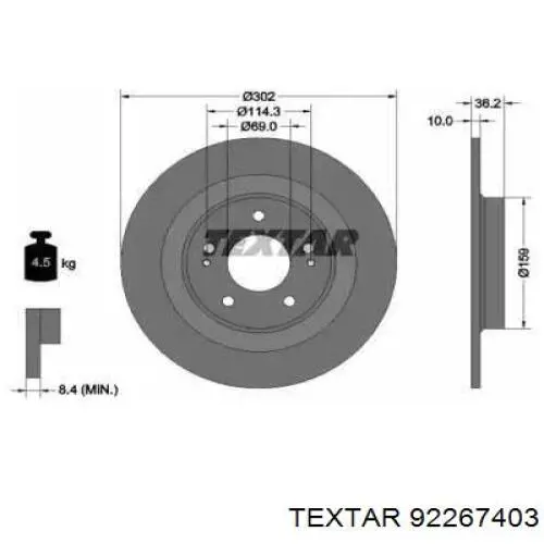 92267403 Textar Disco do freio traseiro