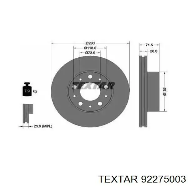 92275003 Textar Disco do freio dianteiro