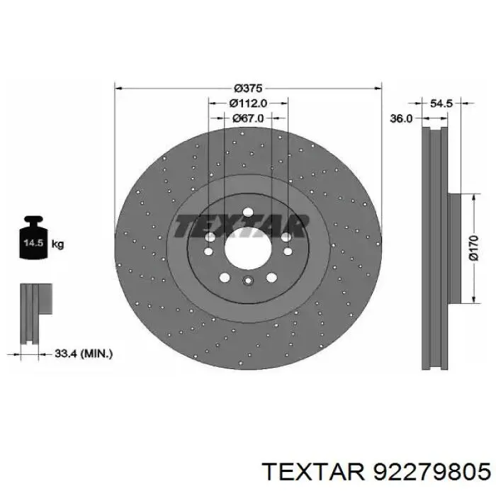 92279805 Textar Disco do freio dianteiro