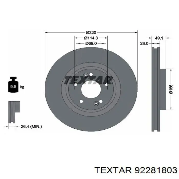 92281803 Textar Disco do freio dianteiro