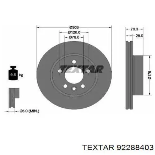92288403 Textar Disco do freio dianteiro