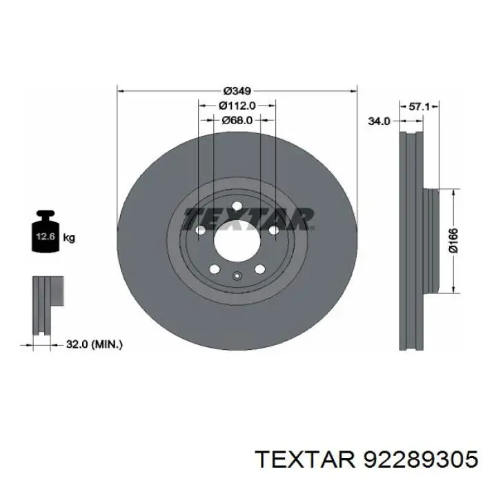 92289305 Textar Disco do freio dianteiro