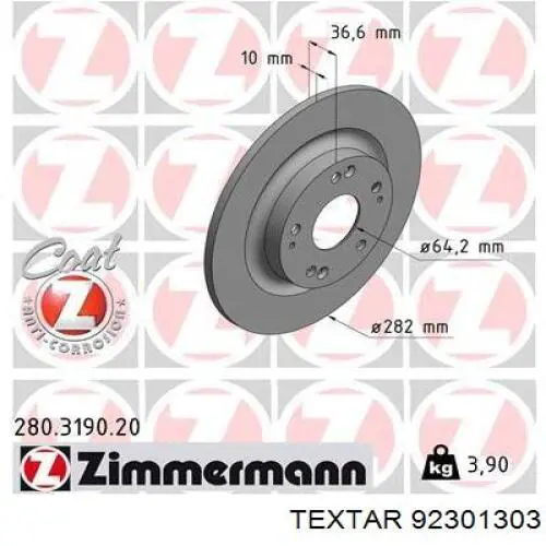 Disco do freio traseiro Textar 92301303 preço, a partir de 46,09 USD